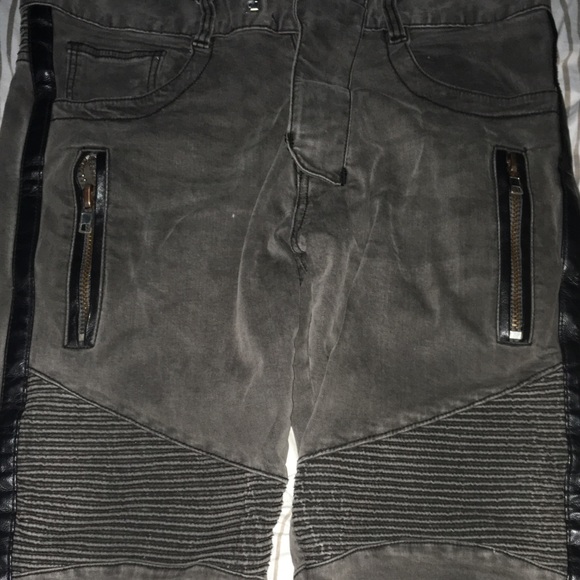 Black Leather Stripe Balmain Jeans 100% Authentic